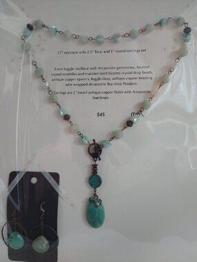 Handmade Amazonite beaded necklace and earrings set